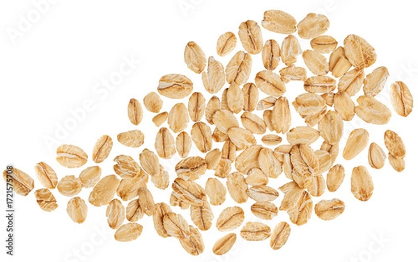 Fototapeta Oat flakes  isolated on white background. Levitating Rolled oat flakes Top view. Flat lay