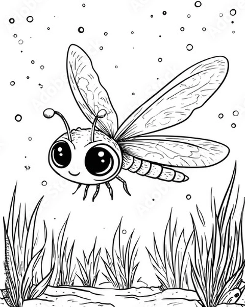 Fototapeta A cute dragonfly with eye big coloring page
