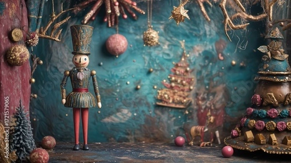 Fototapeta Vintage Nutcracker Scene Festive Christmas Decor with Toy Soldier