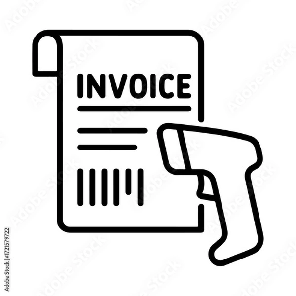 Fototapeta Invoice scanner outline, smart billing icon, automated invoice interface, digital billing design, barcode scanner symbol, invoice processing system