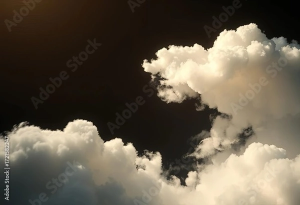 Fototapeta A luminous white cloud, ethereal and soft, floats against a deep black void,  black,  background