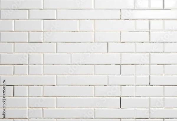 Fototapeta Gleaming white rectangular tiles form a seamless mosaic pattern, glossy, square