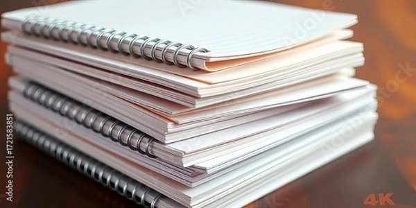 Fototapeta Stack of lined notebook pages, spiral bound, blank,  stack,  design