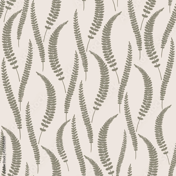 Fototapeta Seamless light pattern with meadow wild fern leaves on white background. Elegant pattern with delicate leaves. Vector. Template for fabric and textile, wallpaper, packaging