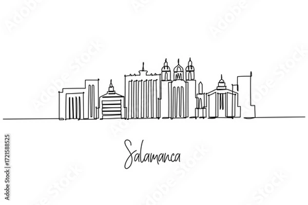 Fototapeta Continuous line drawing of Salamanca skyline with cathedral view