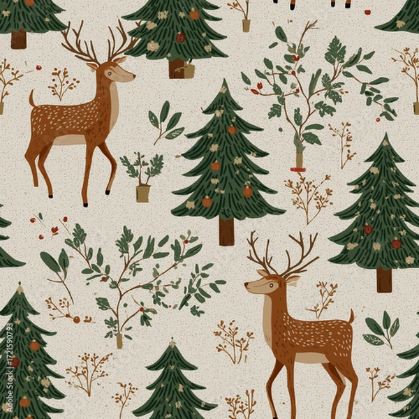 Obraz christmas seamless pattern with deer