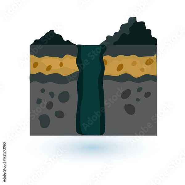 Fototapeta Abstract geological diagram of earth layers with a deep vertical excavation or mine shaft