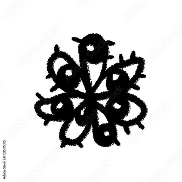 Fototapeta Grunge Snowflake Icon. Abstract Winter Flower Eyes Symbol in Y2K Street Art Style. Vector Illustration.