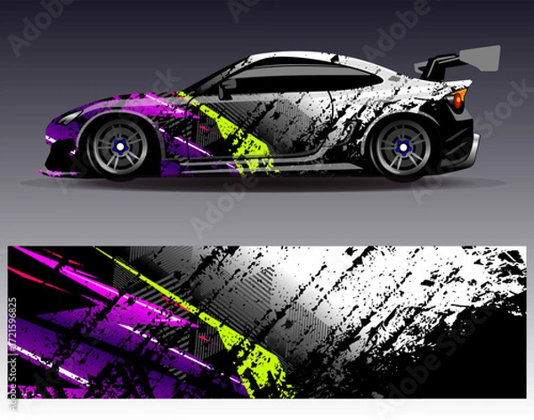 Fototapeta Car wrap design vector. Graphic abstract stripe racing background designs for vehicle, rally, race, adventure and car racing livery