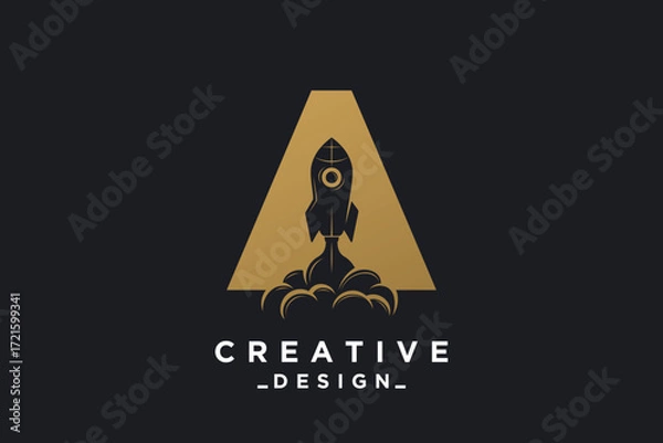 Fototapeta Rocket with letter A unique logo design Premium Vector