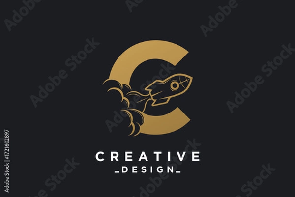 Fototapeta Rocket with letter C unique logo design Premium Vector