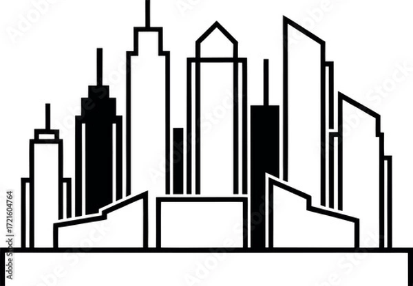 Fototapeta abstract architecture  line art on transparent background