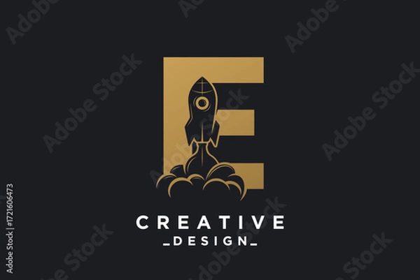 Fototapeta Rocket with letter E unique logo design Premium Vector