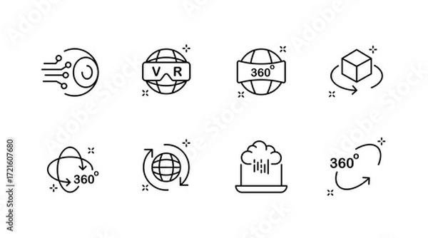 Obraz Technology and virtual reality outline icons set – tech, vr, digital symbols