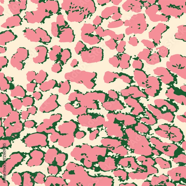 Fototapeta Leopard print. Vector seamless pattern. Animal skin background with black and brown spots on beige backdrop. Abstract exotic safari texture. Jaguar, leo, puma cheetah fur pattern. Repeat design