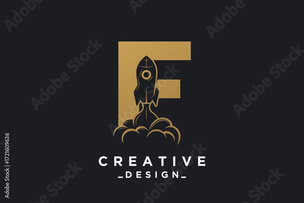 Fototapeta Rocket with letter F unique logo design Premium Vector