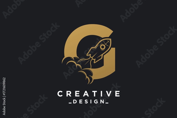 Fototapeta Rocket with letter G unique logo design Premium Vector