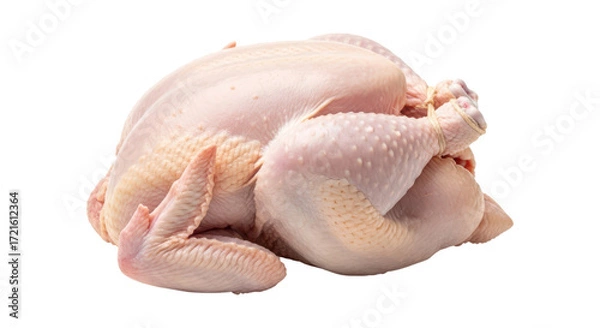 Fototapeta Raw whole chicken on transparent background ready for culinary preparation