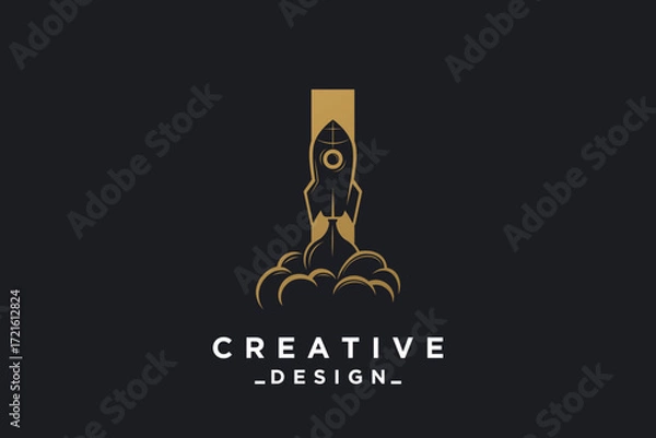 Fototapeta Rocket with letter I unique logo design Premium Vector