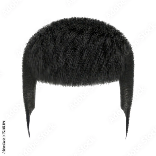 Fototapeta Realistic black fur hat with short ear flaps on transparent background