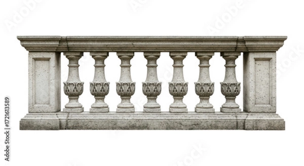 Fototapeta Classic stone balustrade with ornate columns on transparent background