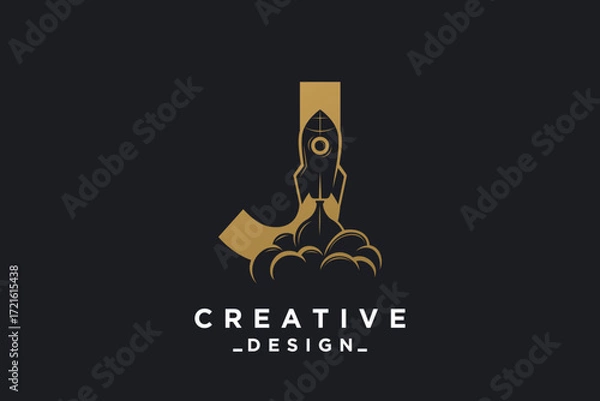 Fototapeta Rocket with letter J unique logo design Premium Vector