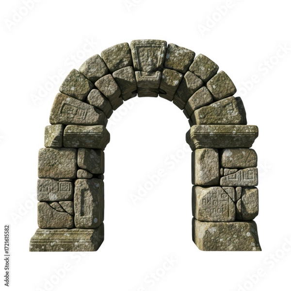 Fototapeta Ancient stone arch with weathered rock blocks on transparent background