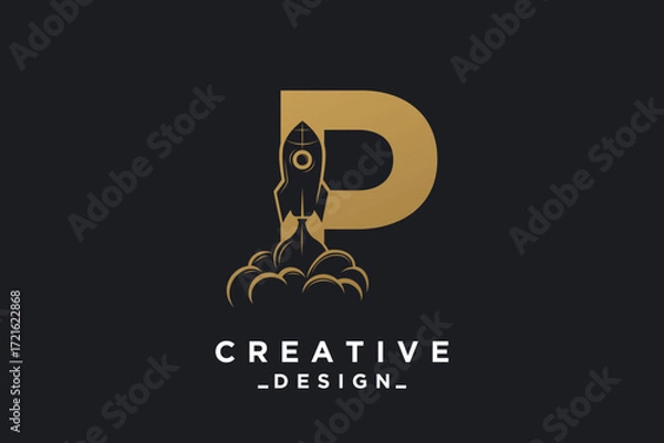 Fototapeta Rocket with letter P unique logo design Premium Vector