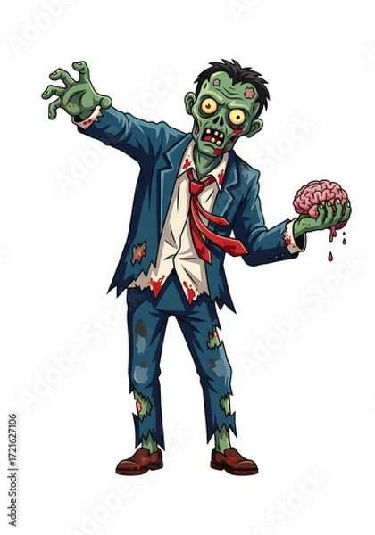Obraz Pixel Art Zombie Businessman Holding Brain