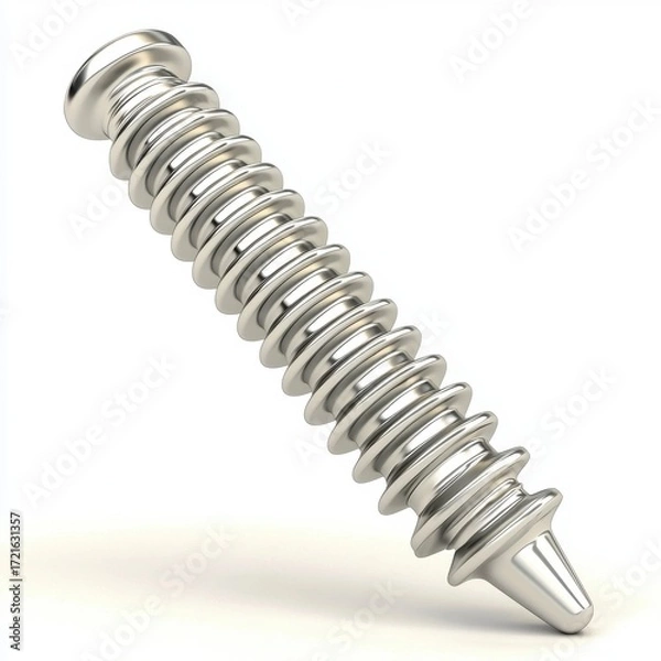 Obraz Metallic Spiral Screw 3D Render on White Background