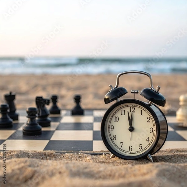 Fototapeta Chess game on beach with time limit.