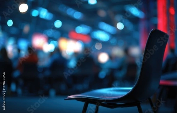 Fototapeta Blurred interior scene, a single chair in focus