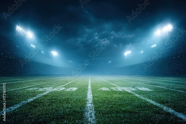 Fototapeta Empty Stadium Field At Night Under Spotlight