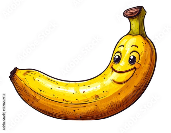 Fototapeta  “Banana with a Smiling Cartoon Face, isolated on a transparent background”.