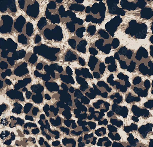 Fototapeta Leopard print. Vector seamless pattern. Animal skin background with black and brown spots on beige backdrop. Abstract exotic safari texture. Jaguar, leo, puma cheetah fur pattern. Repeat design