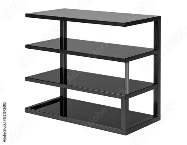 Fototapeta “Compact Three Tier Black Glass Shelf for Corners, isolated on a transparent background”.