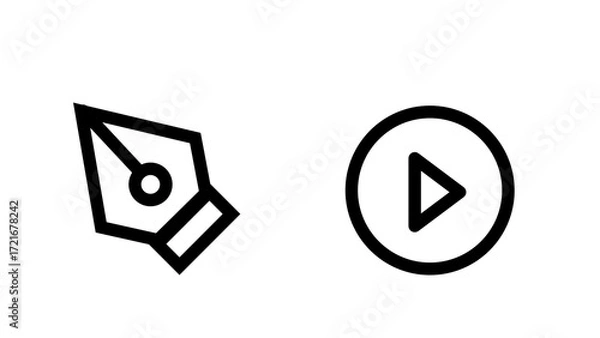 Fototapeta Two simple icons pen and play button Minimalist line art style Vector illustration Isolated on white background