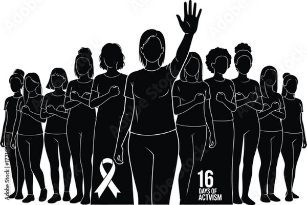 Obraz Group of women standing together for 16 days of activism illustration