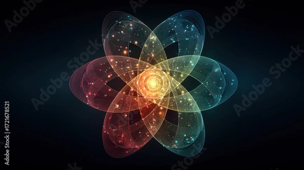Fototapeta Concept of a futuristic thermonuclear energy logo featuring vibrant colors and dynamic shapes expressing energy transformation
