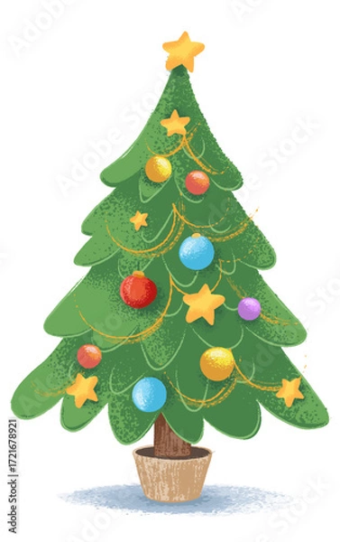 Fototapeta Christmas tree charcoal drawing isolated