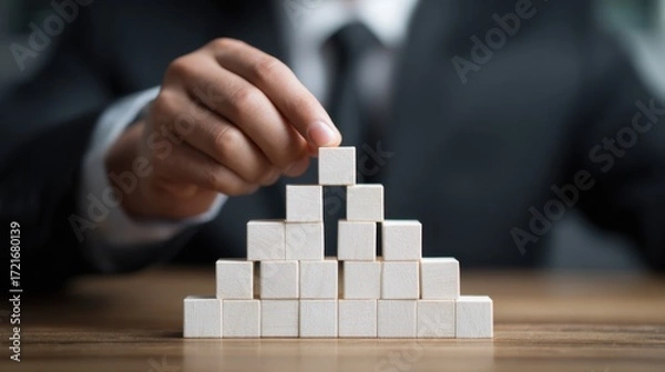 Fototapeta Building a Positive Future with Wooden Blocks in a Business Setting