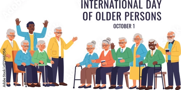 Obraz Group of diverse seniors celebrating international day of older persons