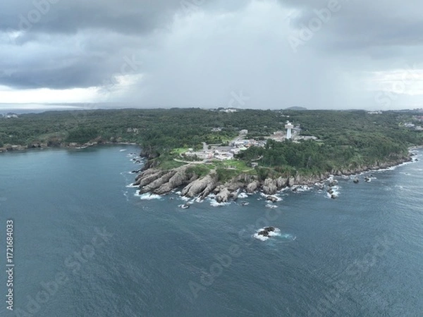 Fototapeta 福井県 東尋坊から見る絶景の景色 ドローン空撮