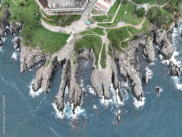 Fototapeta 福井県 東尋坊から見る絶景の景色 ドローン空撮