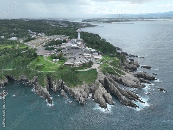 Fototapeta 福井県 東尋坊から見る絶景の景色 ドローン空撮