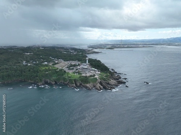 Fototapeta 福井県 東尋坊から見る絶景の景色 ドローン空撮