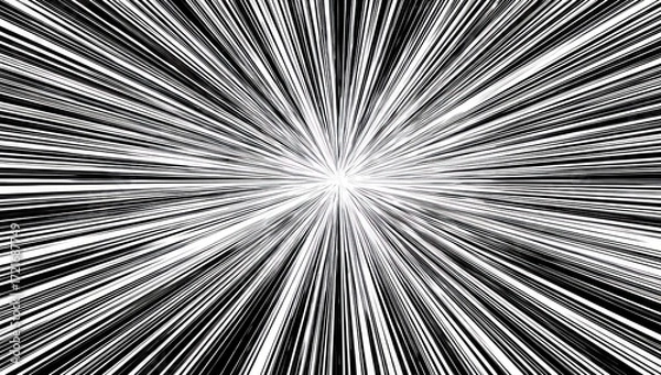 Fototapeta A dynamic black and white radial pattern radiates outwards from a central point, creating a powerful visual effect.