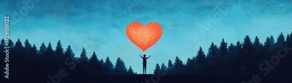Fototapeta A person holds a glowing heart in a forest, symbolizing love and connection with nature.