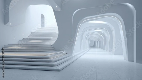 Obraz Modern, white hallway with curved walls