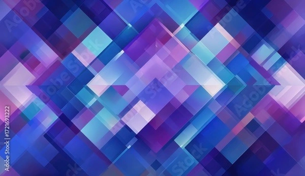 Obraz Abstract geometric pattern of overlapping squares and triangles in shades of purple, blue, and pink